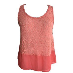 Hug Womens Medium Nubby Peach Tank Knit Semi Sheer